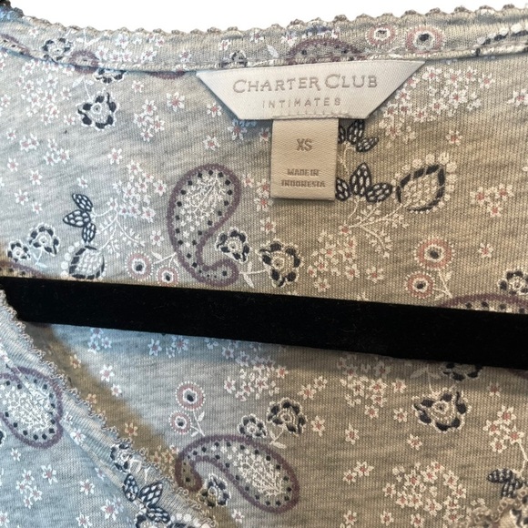 Charter Club Macy's Short Sleeve Cotton Essentials Chemise Grey Paisley XS New - Picture 4 of 7